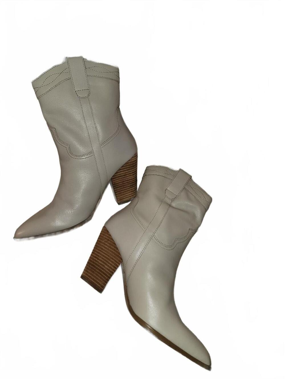 Steve Madden Women's White Leather Pointed Cowboy Boots Stacked Heel Size 11
